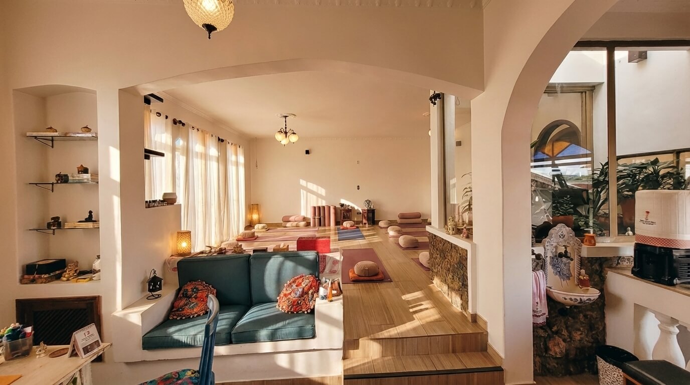 Visão ampla do estúdio com iluminação natural